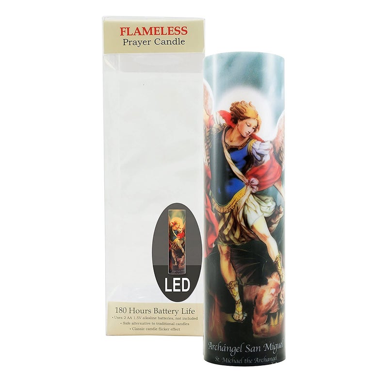 Stonebriar St. Micheal Flameless LED Devotional Prayer Candle with Automatic Timer - Image 2